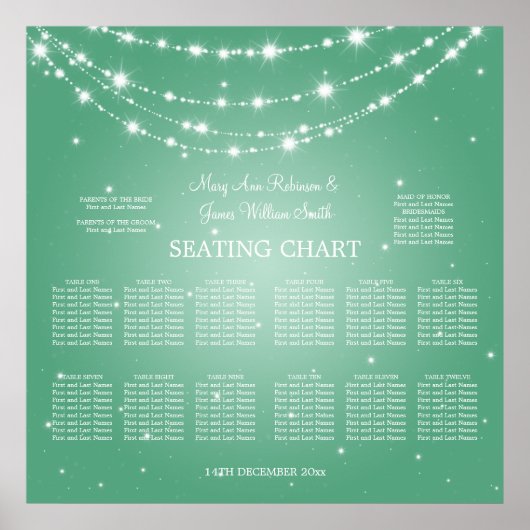 の結婚シーティングチャートきらめくチェインミントグリーン ポスター (正面)