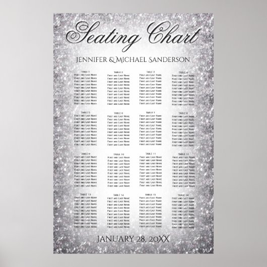 の結婚シーティングチャートのシルバーグリッター ポスター (正面)