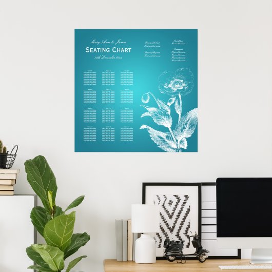 の結婚シーティングチャートのポピーターコイズ ポスター (ホームオフィス)