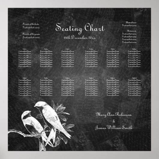 の結婚シーティングチャートは鳥を愛する黒 ポスター (正面)