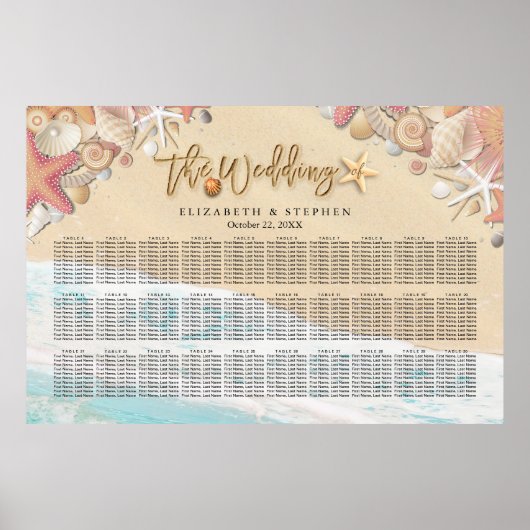 の結婚シーティングチャート夏の砂のビーチヒトデ ポスター (正面)