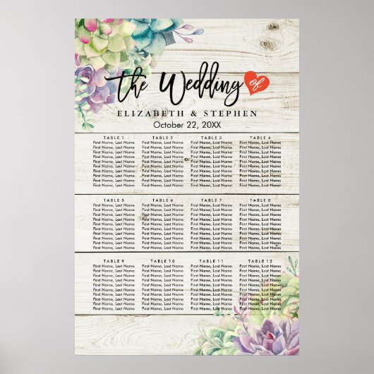 の結婚シーティングチャート多肉植物素朴木 ポスター (正面)