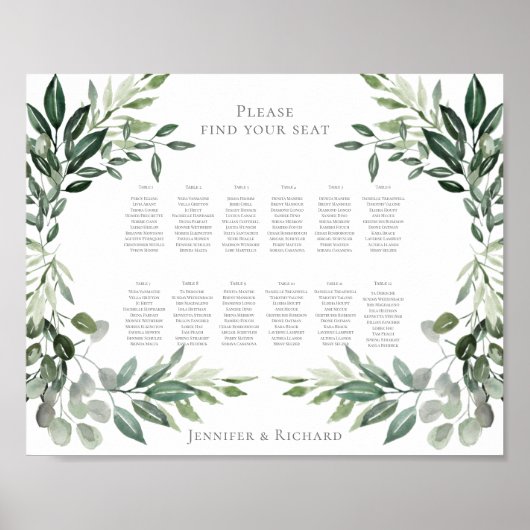 の結婚シーティングチャート葉の花束 ポスター (正面)