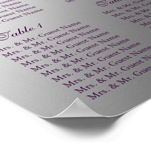 の結婚シーティングチャート蝶の紫の輝き ポスター (角)