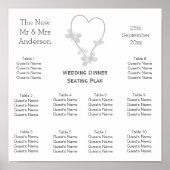 の結婚シーティングチャート銀ハート蝶 ポスター (正面)