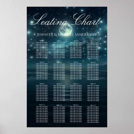 の結婚シーティングチャート青い月の星空の夜 ポスター (正面)
