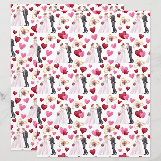 の結婚スクラップブック紙イン・ホワイト (正面/裏面)