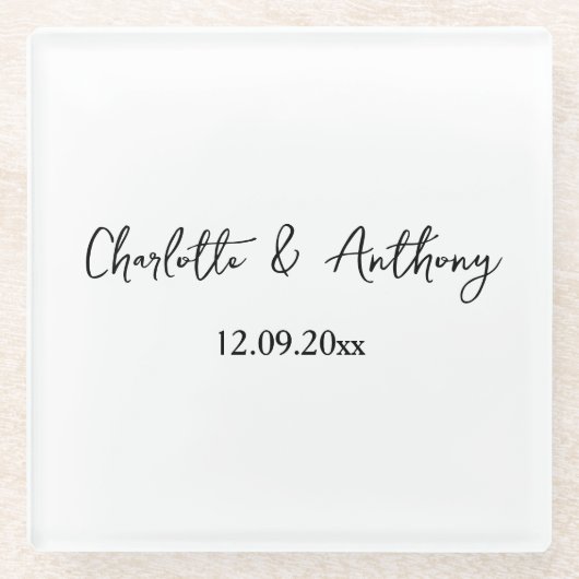 の結婚スクリプエレガントトクリエイティブ白黒 ガラスコースター (正面)