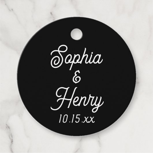 の結婚スクリプエレガントトタイポグラフィ白黒 フェイバータグ (正面)