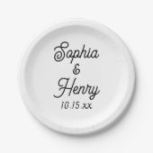 の結婚スクリプエレガントト黒のモダンタイポグラフィ ペーパープレート (正面)