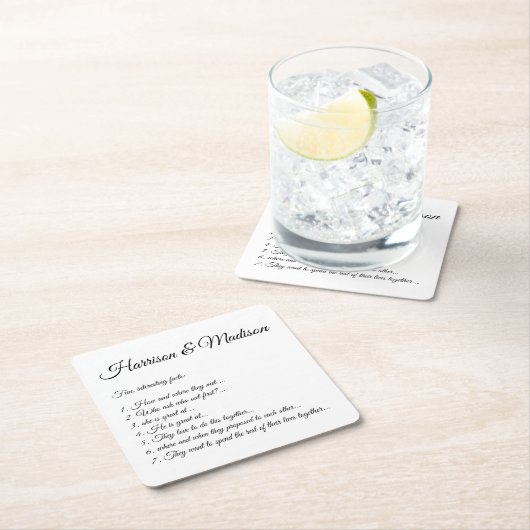 の結婚スクリプト名カップルおもしろいファクトエレガント スクエアペーパーコースター (インサイチュ)