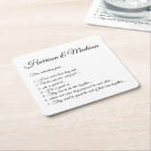 の結婚スクリプト名カップルおもしろいファクトエレガント スクエアペーパーコースター (アングル)