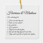 の結婚スクリプト名カップルおもしろいファクトカスタム写真 セラミックオーナメント (正面)