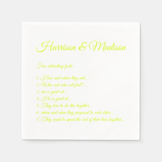 の結婚スクリプト名カップルおもしろいファクトchartreuse スタンダードカクテルナプキン (正面)