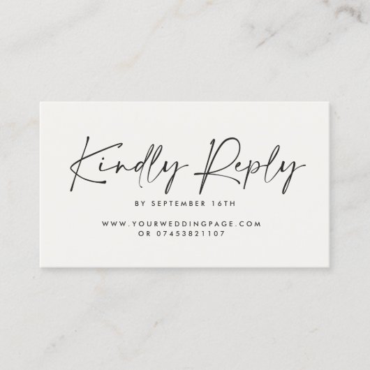 の結婚スクリプモダン白黒エレガント応答 名刺 (正面)