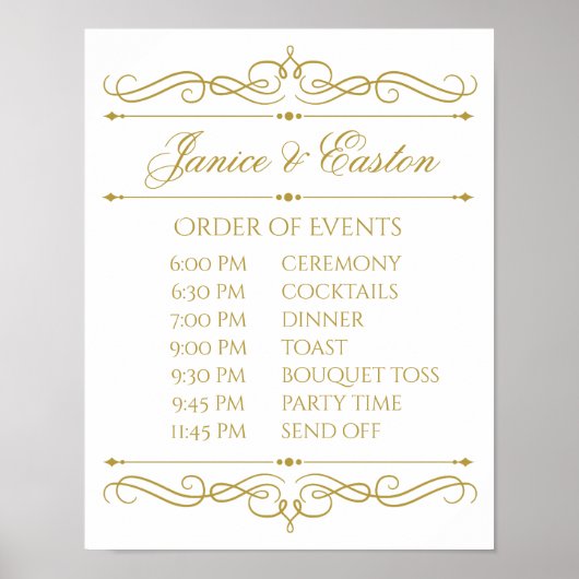 の結婚スケジュール記号 |金ゴールド渦巻書道 ポスター (正面)