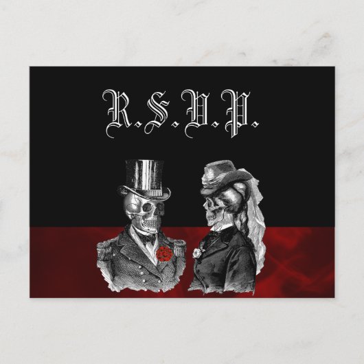 の結婚スケルトンスカルRSVP インビテーションポストカード (正面)