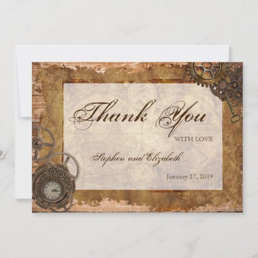 の結婚ステームパンクヴィンテージビクトリアン サンキューカード (正面)