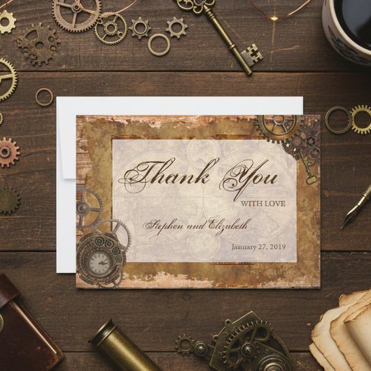 の結婚ステームパンクヴィンテージビクトリアン サンキューカード
