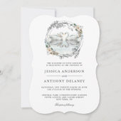 の結婚スワンエレガントズ水色フローラ 招待状 (正面)