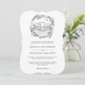 の結婚スワンエレガントズ水色フローラ 招待状 (スタンド正面)