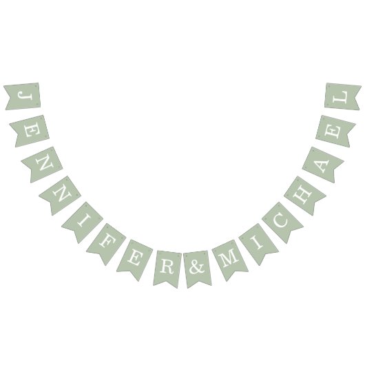 の結婚セージシンプルグリーン花嫁と花婿の名前 バンティングフラッグ (全)