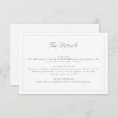 の結婚セージ緑のクレストモノグラム詳細カード 招待状 (正面/裏面)