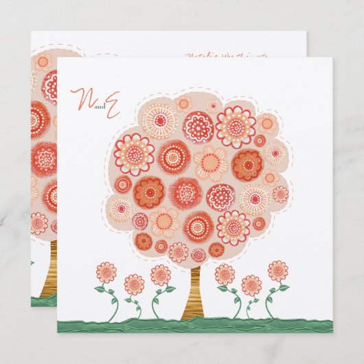 の結婚タンジェリンツリープリント可能ユニーク招待状 招待状 (正面/裏面)