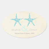 の結婚ターコイズアクアスターフィッシュ日付を保存 楕円形シール (正面)