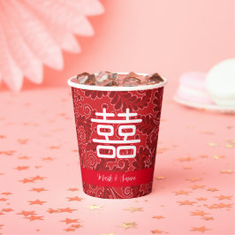 の結婚ダブル・ハピネス・フローラ背景紙 紙コップ