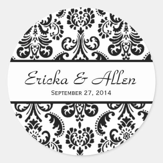 の結婚ダマスク白黒V01 ラウンドシール (正面)