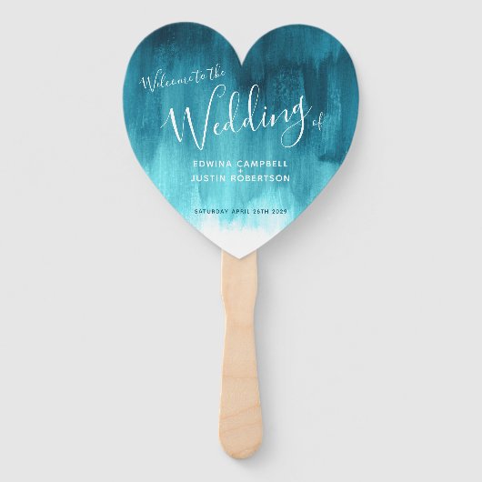 の結婚ティール(緑がかった色)アクアモダンティンテッド・アート・プログラム・ファン ハンドファン (正面)