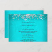 の結婚ティール（緑がかった色）クリスタルパールスノーフレーク銀冬 出欠カード (正面/裏面)