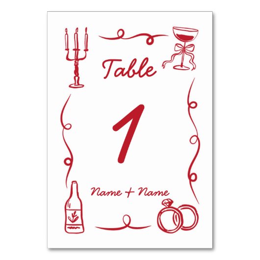 の結婚テーブルお洒落の手を赤く引いた図解入りの、写真付きの テーブルナンバー (正面)