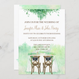 の結婚テーブルと結婚椅子の水の色 招待状