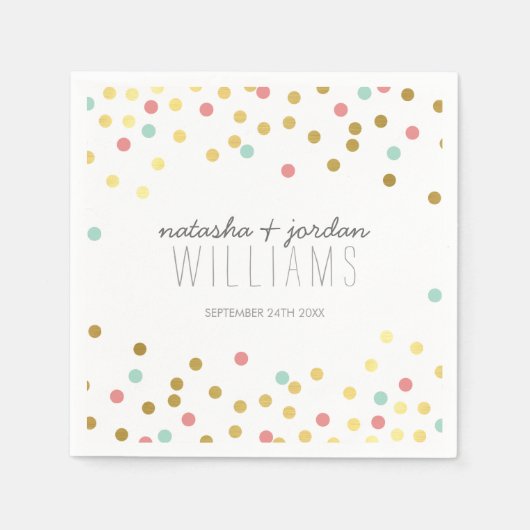 の結婚テーブルデコール紙吹雪かわいい金ゴールドミントサンゴ スタンダードカクテルナプキン (正面)