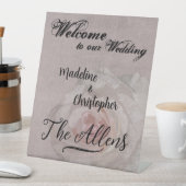 の結婚テーブルトップサインウェルカムバラピンクカスタマイズ 台座サイン (インサイチュ)