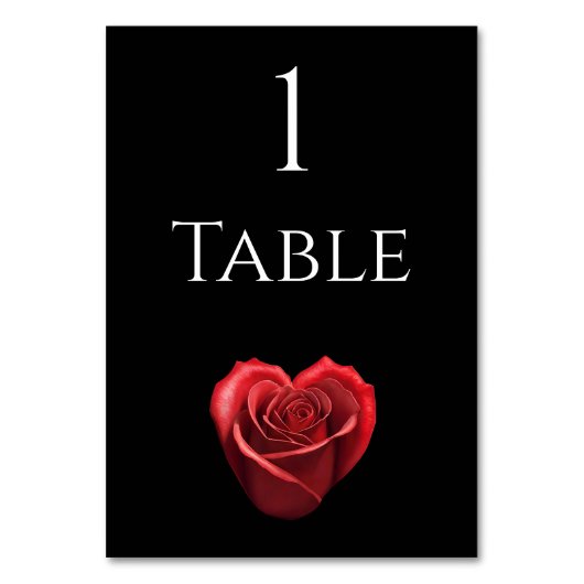 の結婚テーブル数値ハート型の赤いバラ –  テーブルナンバー (正面)