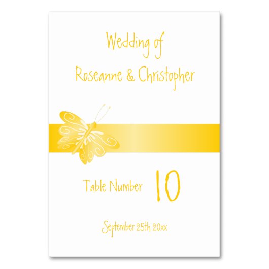 の結婚テーブル番号イエローバタフライ テーブルナンバー (正面)