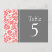の結婚テーブル番号カードグレーコーラル ポストカード (正面)