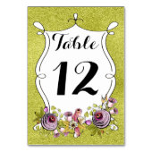 の結婚テーブル番号フェイク、緑の箔、花 テーブルナンバー (裏面)