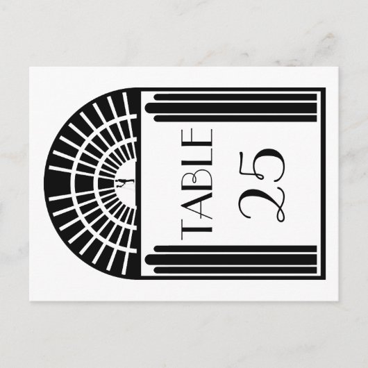 の結婚テーブル番号ブラック&ホワイトアールデコスタイル ポストカード (正面)