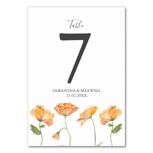 の結婚テーブル番号植物性オレンジ色の花 テーブルナンバー (裏面)