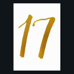 の結婚テーブル番号 – カジュアル Brush Script -17 テーブルナンバー<br><div class="desc">表番号17：このブカジュアルラシスクリプト表番号カードは、金ゴールドフォイルに設フェイク定される。重要：ホイルの外観は印刷効果である。ホイルじゃな実在いよ。この効果もしは望ましくないが、次のように削除できる： 1) クリックの上にカスタマイズある「更にも」。2) z-金ゴールドフォイルを示す画像を見つけ、削除する。次に、背景色から独自の色を選択する。</div>