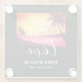 の結婚テーマ熱帯ビーチサンセットウォーターカラー ガラスコースター (裏面)