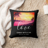 の結婚テーマ熱帯ビーチサンセットウォーターカラー クッション (ブランケット)
