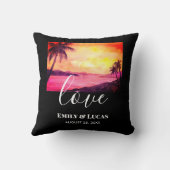 の結婚テーマ熱帯ビーチサンセットウォーターカラー クッション (裏面)