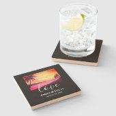 の結婚テーマ熱帯ビーチサンセットウォーターカラー ストーンコースター (横)