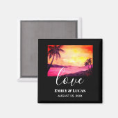 の結婚テーマ熱帯ビーチサンセットウォーターカラー マグネット (正面/裏面)