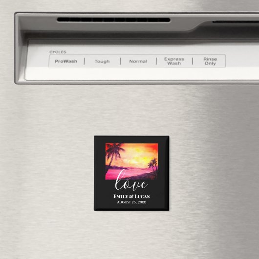 の結婚テーマ熱帯ビーチサンセットウォーターカラー マグネット (インサイチュ (食洗機))